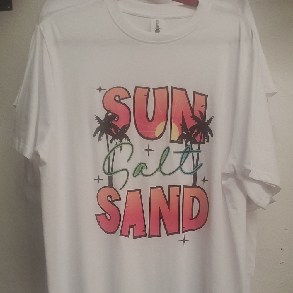 White Shirt with Sun Salt Sand Design